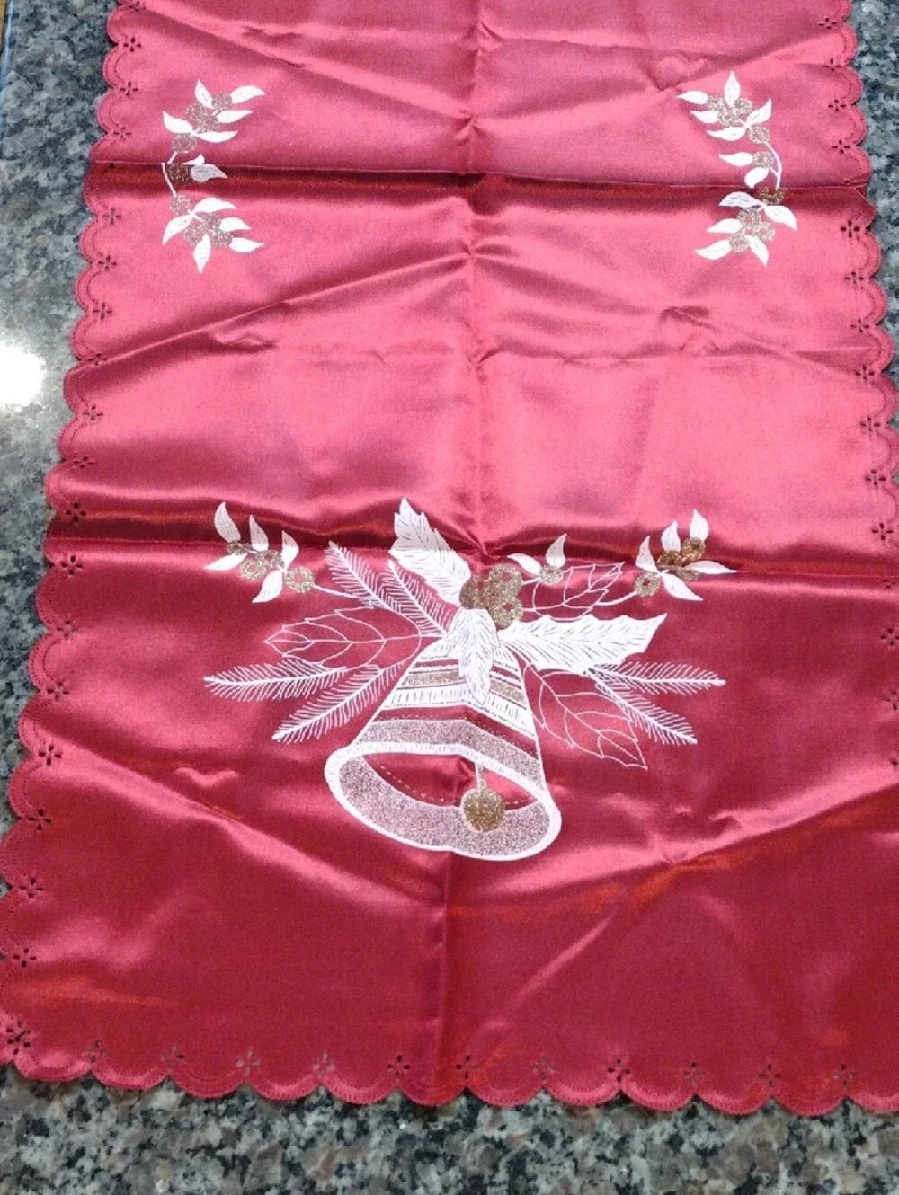 Red Embroidered Christmas Red Holiday Table Runner 38